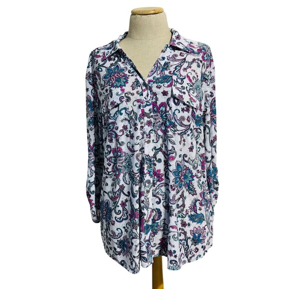Coral Bay Women's Size XL Multicolored Button Down Blouse - Picture 1 of 7